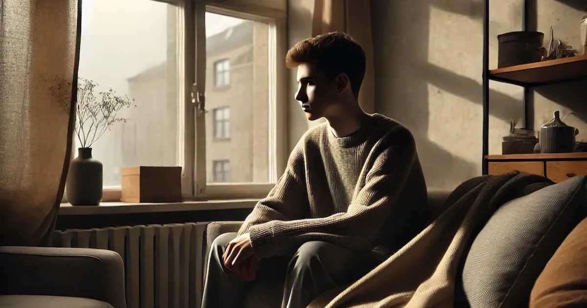 signs-of-depression Young adult sitting alone by a window, showing depression signs and symptoms